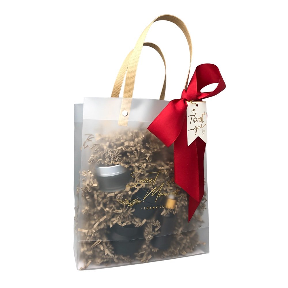 Pungi mate cu fundă și cartonaș Thank you - roșu (set 10 buc) - CraftUp