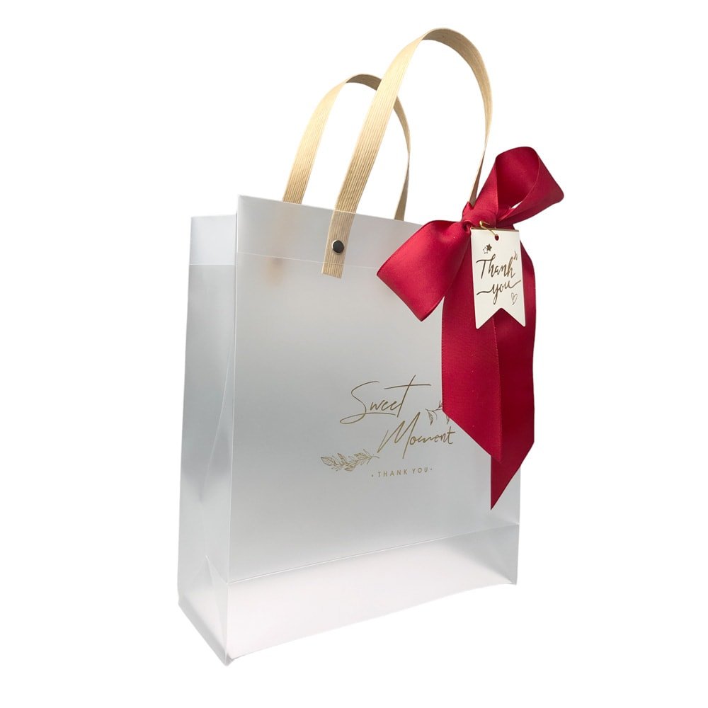 Pungi mate cu fundă și cartonaș Thank you - roșu (set 10 buc) - CraftUp