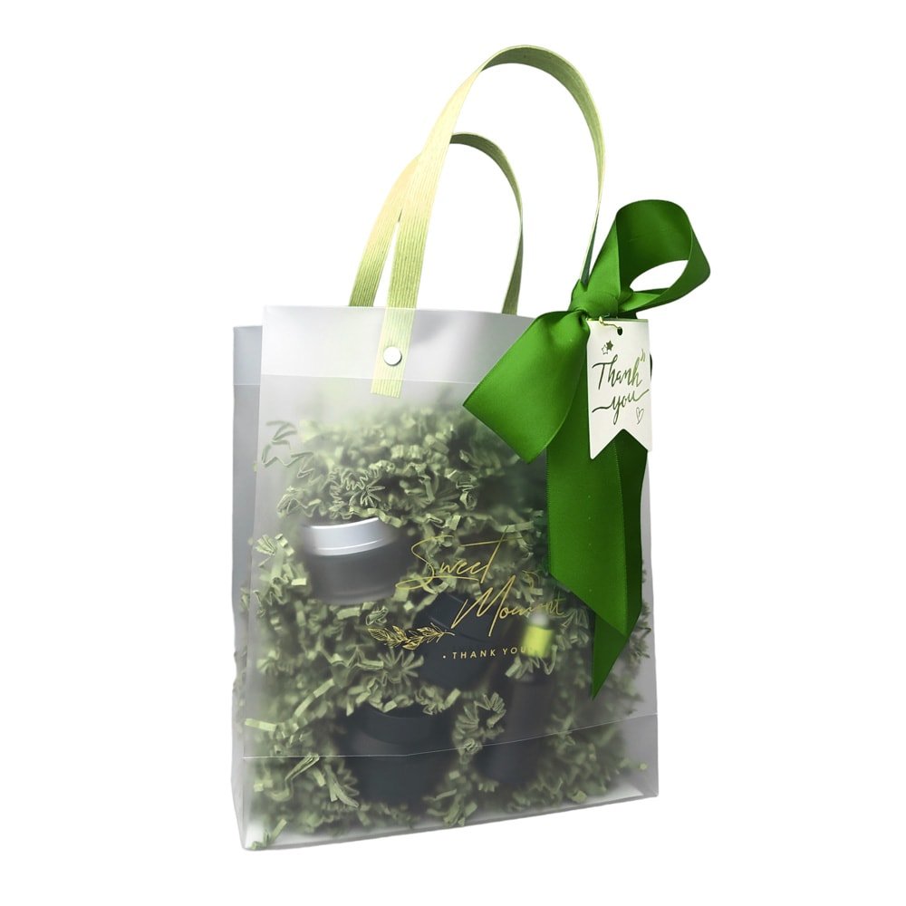 Pungi mate cu fundă și cartonaș Thank you - verde (set 10 buc) - CraftUp