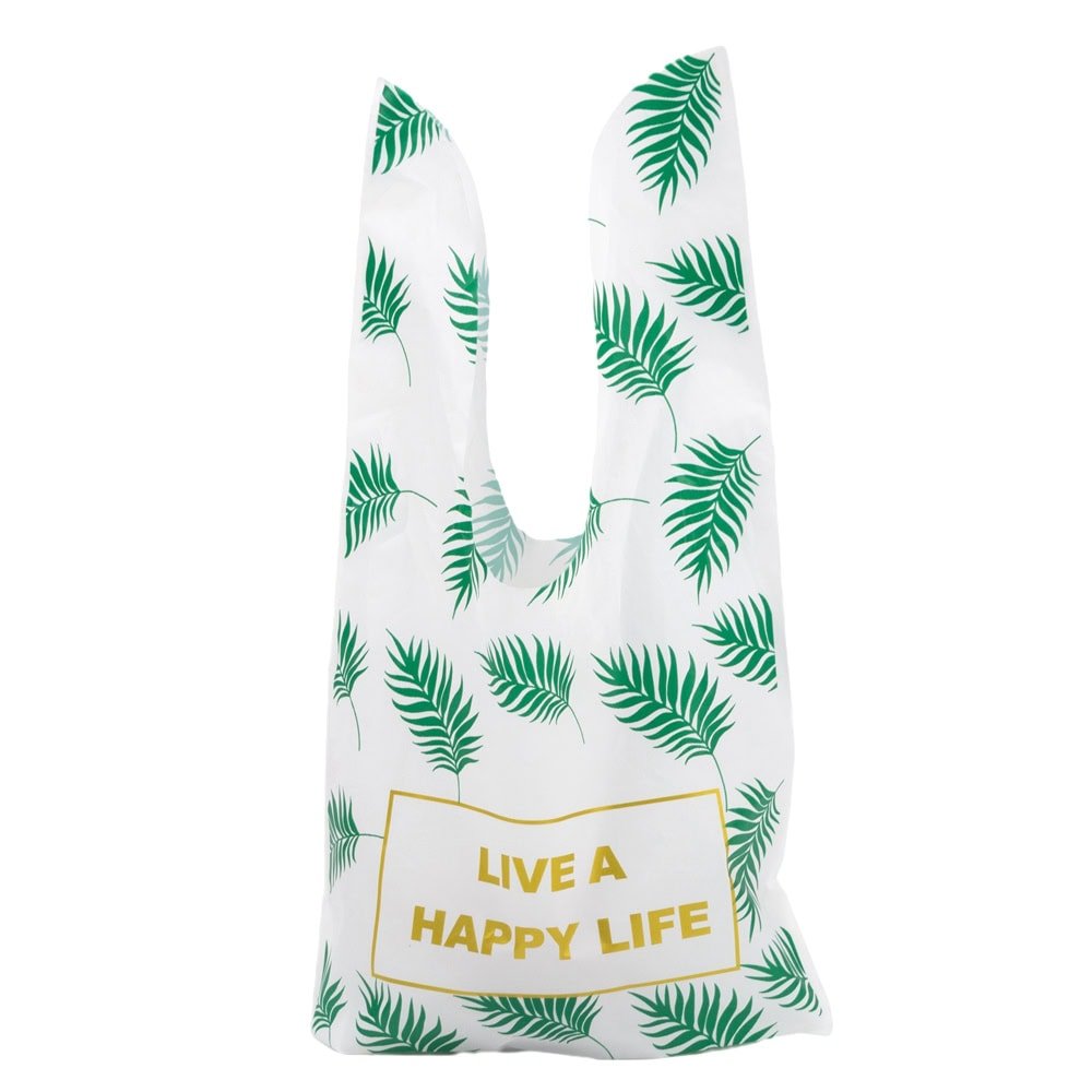 Pungi plastic model iepuras cu mesaj Live a happy life - verde (set 50 buc) - CraftUp