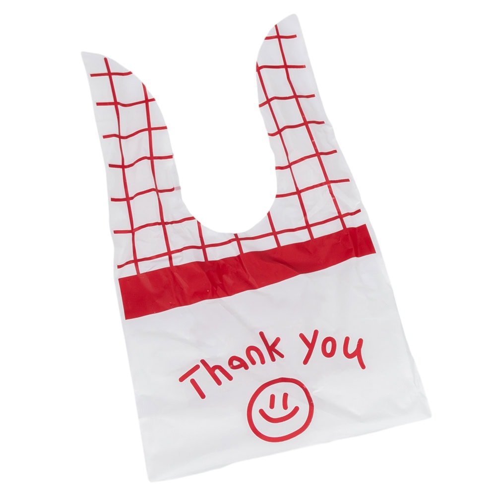 Pungi plastic model iepuraș cu mesaj Thank you - roșu (set 50 buc) - CraftUp