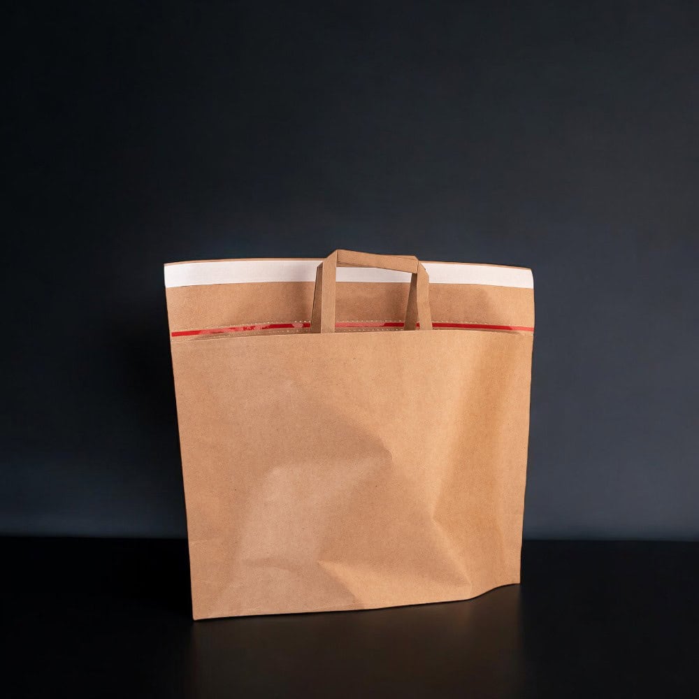 Pungi refolosibile cu mâner ascuns, sigiliu și adeziv - kraft (set 10 buc) - CraftUp