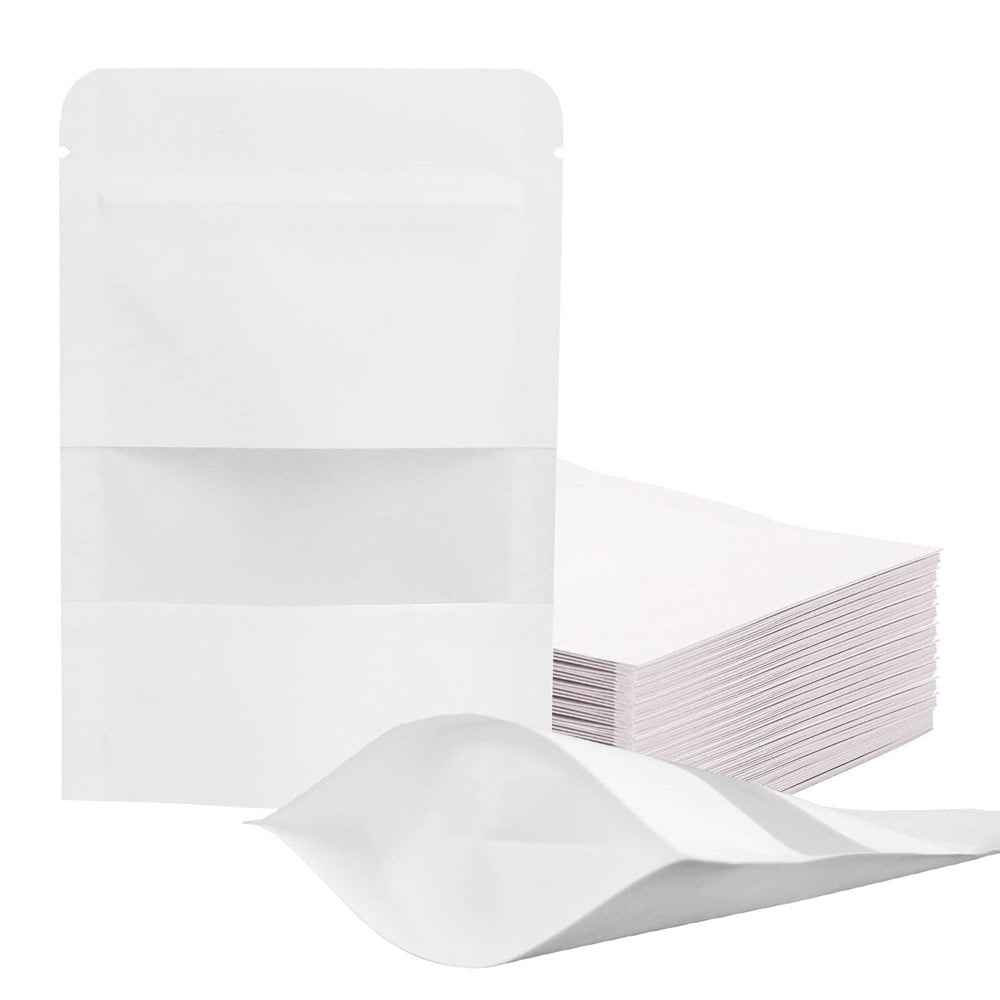 Pungi stand up reutilizabile cu fereastră și fermoar - alb (set 50 buc) - CraftUp