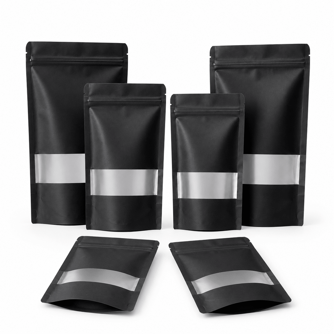 Pungi stand up reutilizabile cu fereastră și fermoar - negru (set 50 buc) - CraftUp