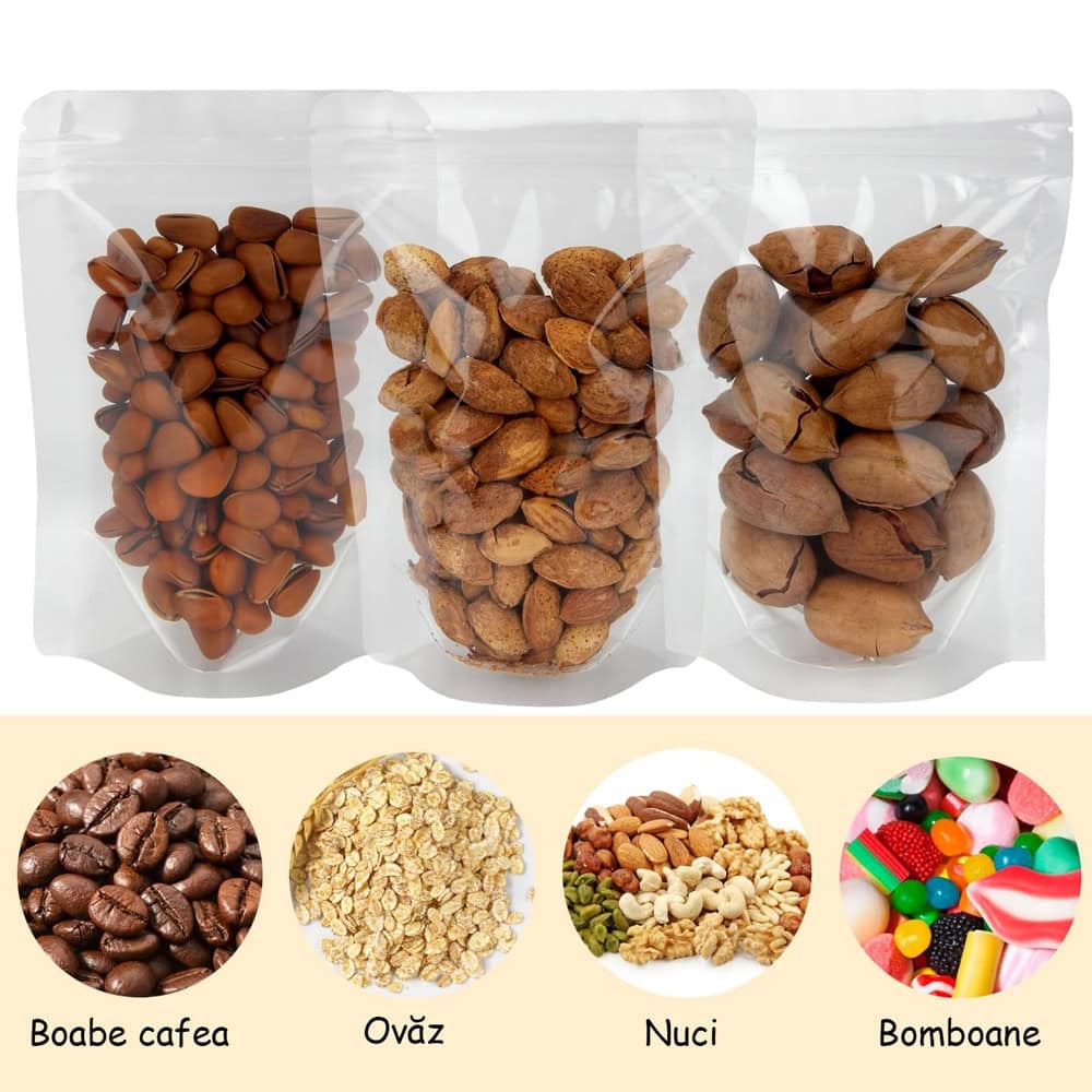 Pungi stand up transparente reutilizabile cu fermoar (set 100 buc) - CraftUp