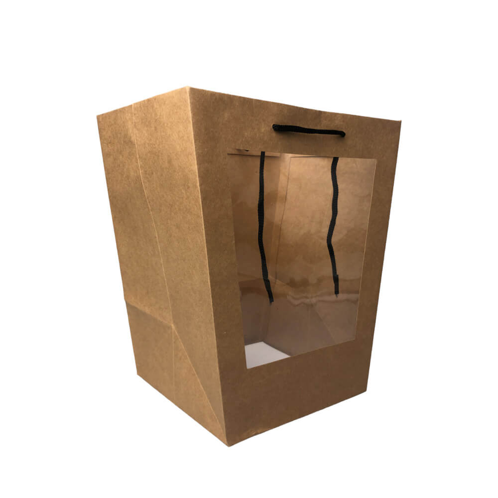 Pungi trapez cu mâner și fereastră - kraft (set 10 buc) - CraftUp