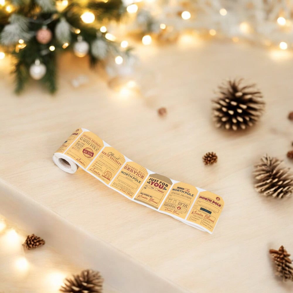 Rolă 200 stickere de Crăciun 5x7cm - model livrare cadouri 9 - CraftUp