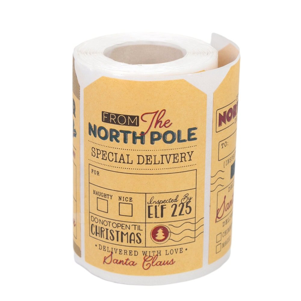 Rolă 200 stickere de Crăciun 5x7cm - model livrare cadouri 9 - CraftUp