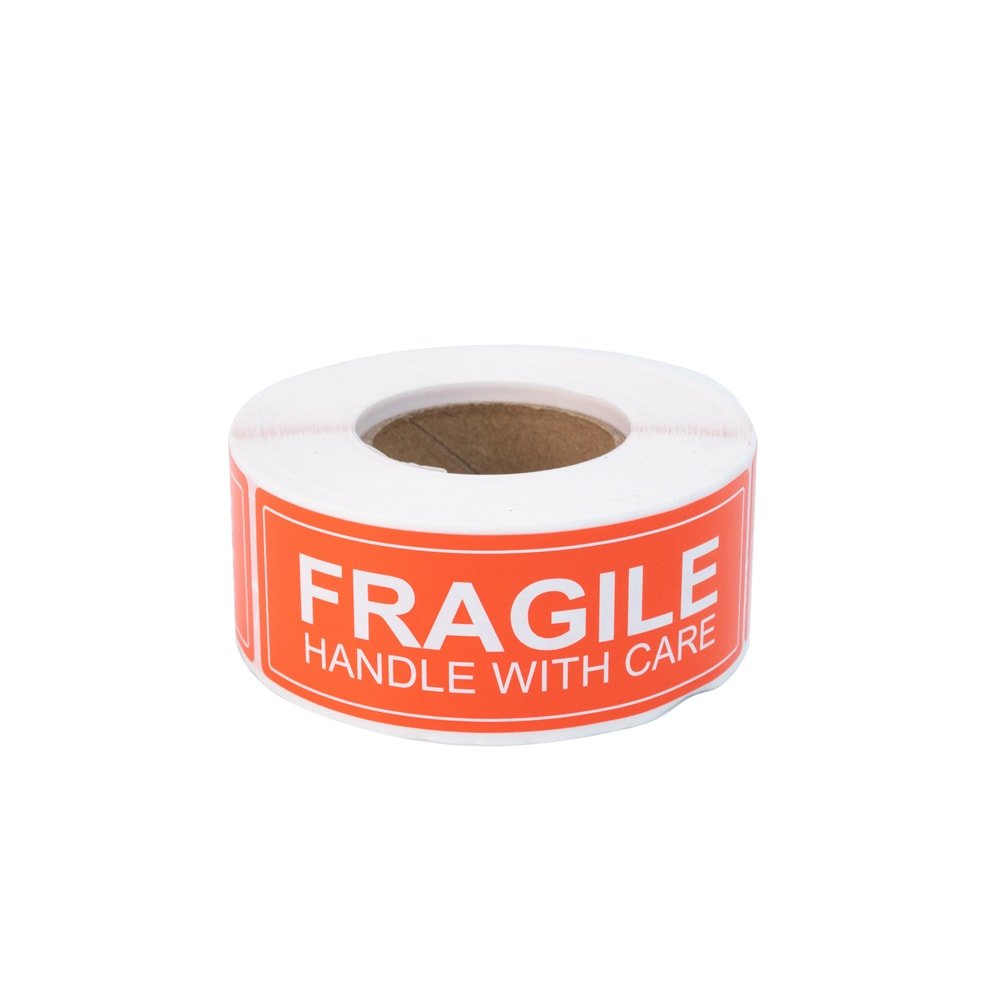 Rolă 250 stickere Fragile dreptunghiulare 2.5x7.5cm - model 1 (alb - rosu) - CraftUp
