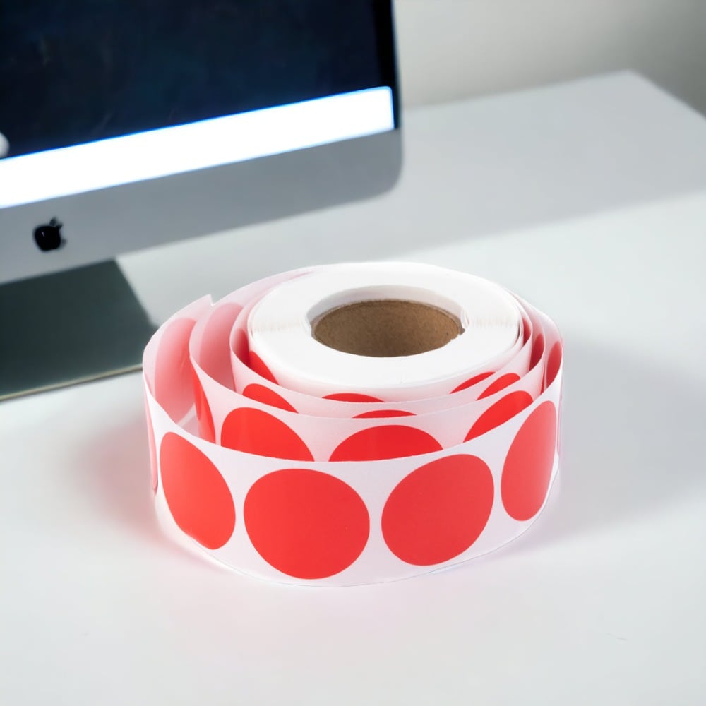 Rolă 500 stickere blank rotunde 2.5cm - roșu - CraftUp