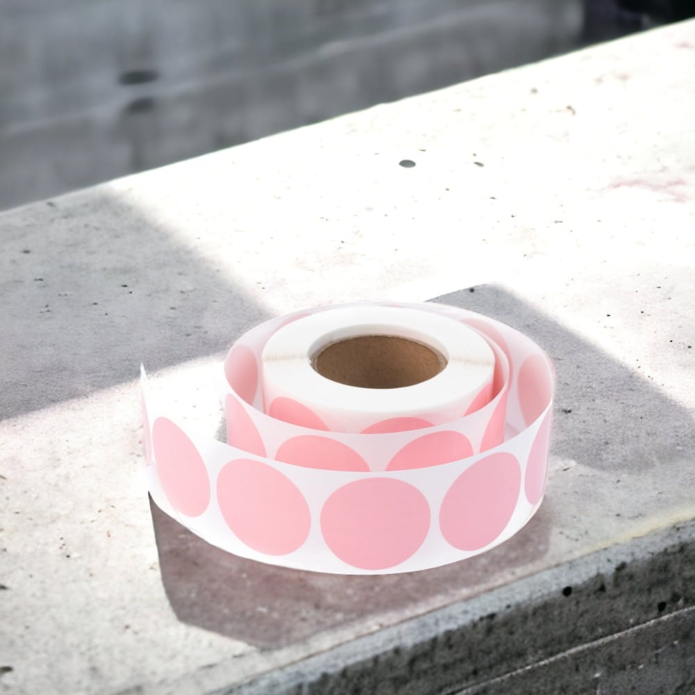 Rolă 500 stickere blank rotunde 2.5cm - roz - CraftUp