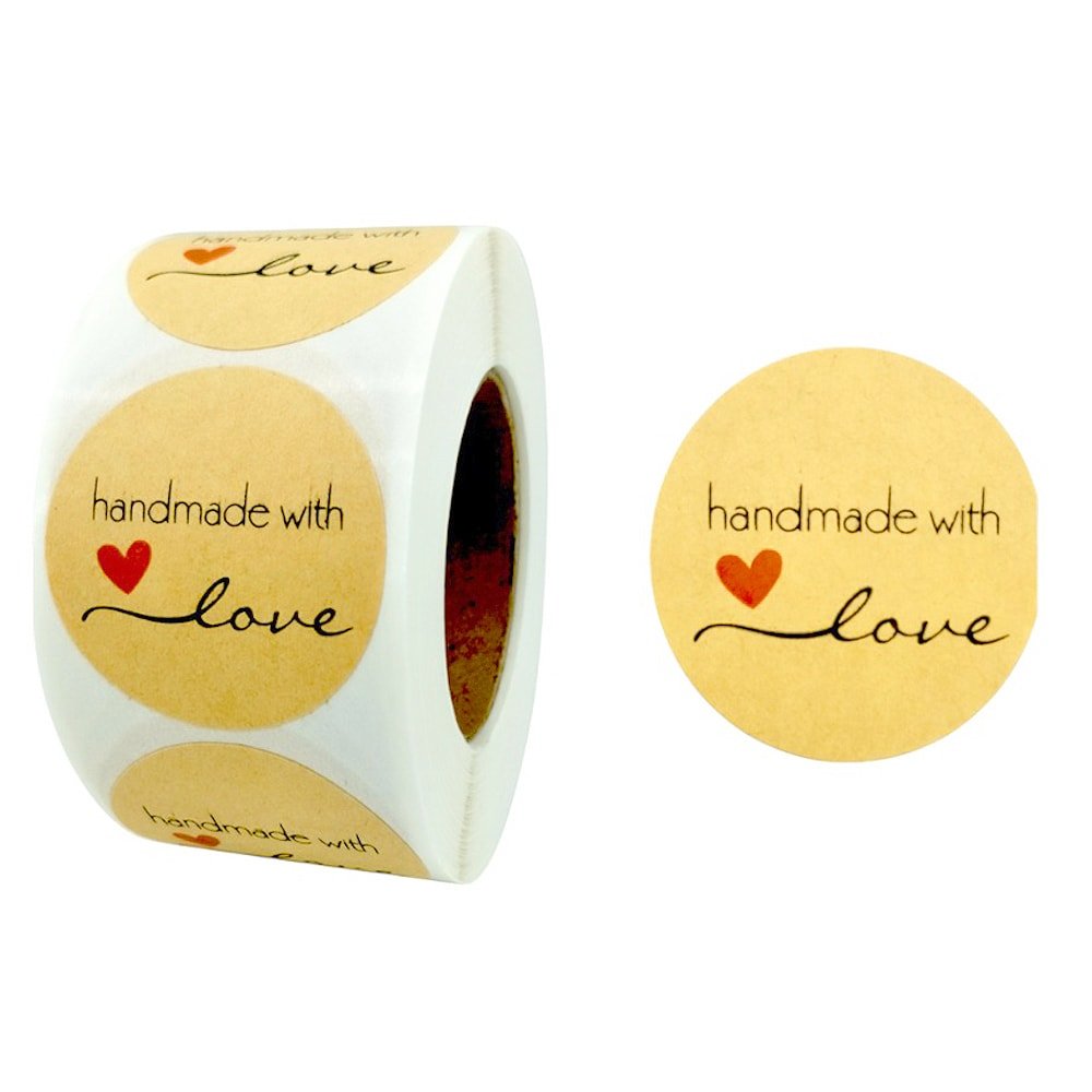 Rolă 500 stickere rotunde 3.8cm - mix modele 3 (Handmade) kraft - CraftUp