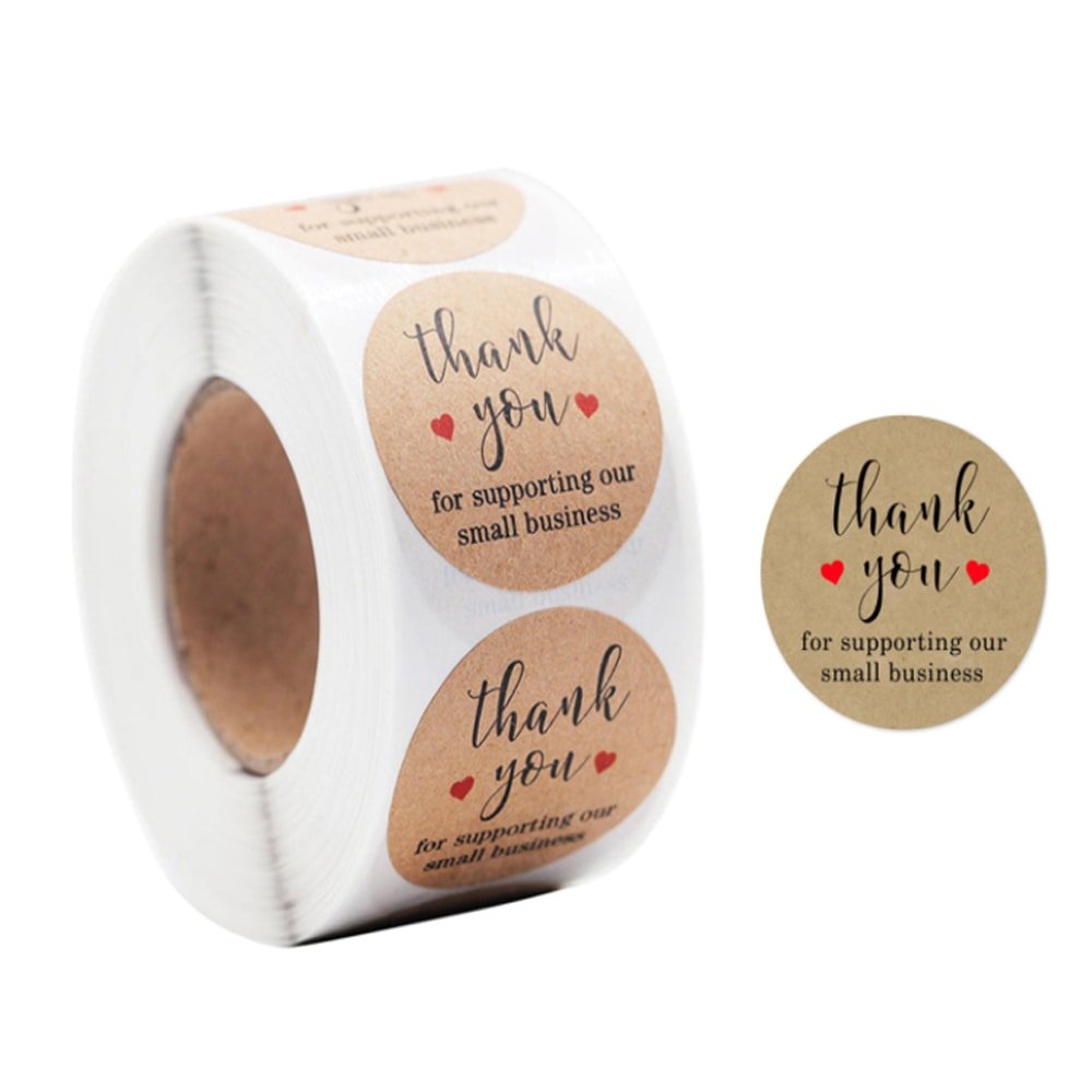 Rolă 500 stickere rotunde Thank You 2.5cm - kraft - CraftUp