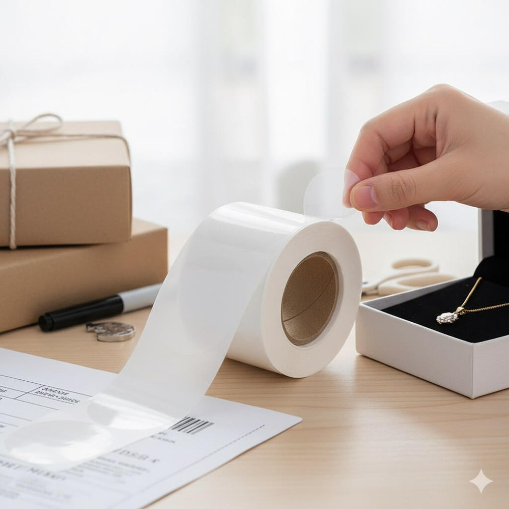 Rola cu stickere rotunde transparente (500 buc/rola) - CraftUp