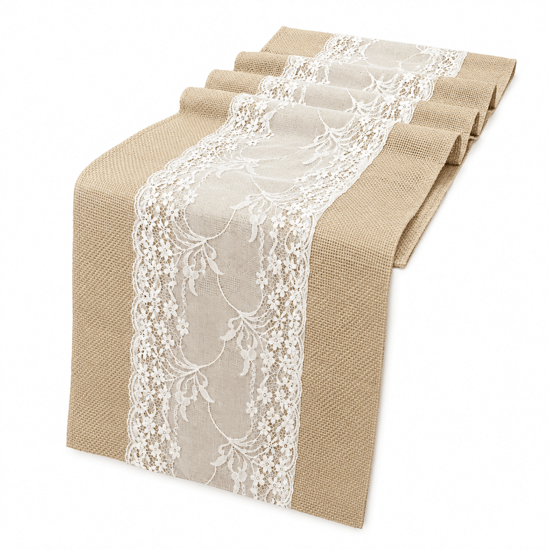 Runner masă din in cu dantelă - beige - CraftUp