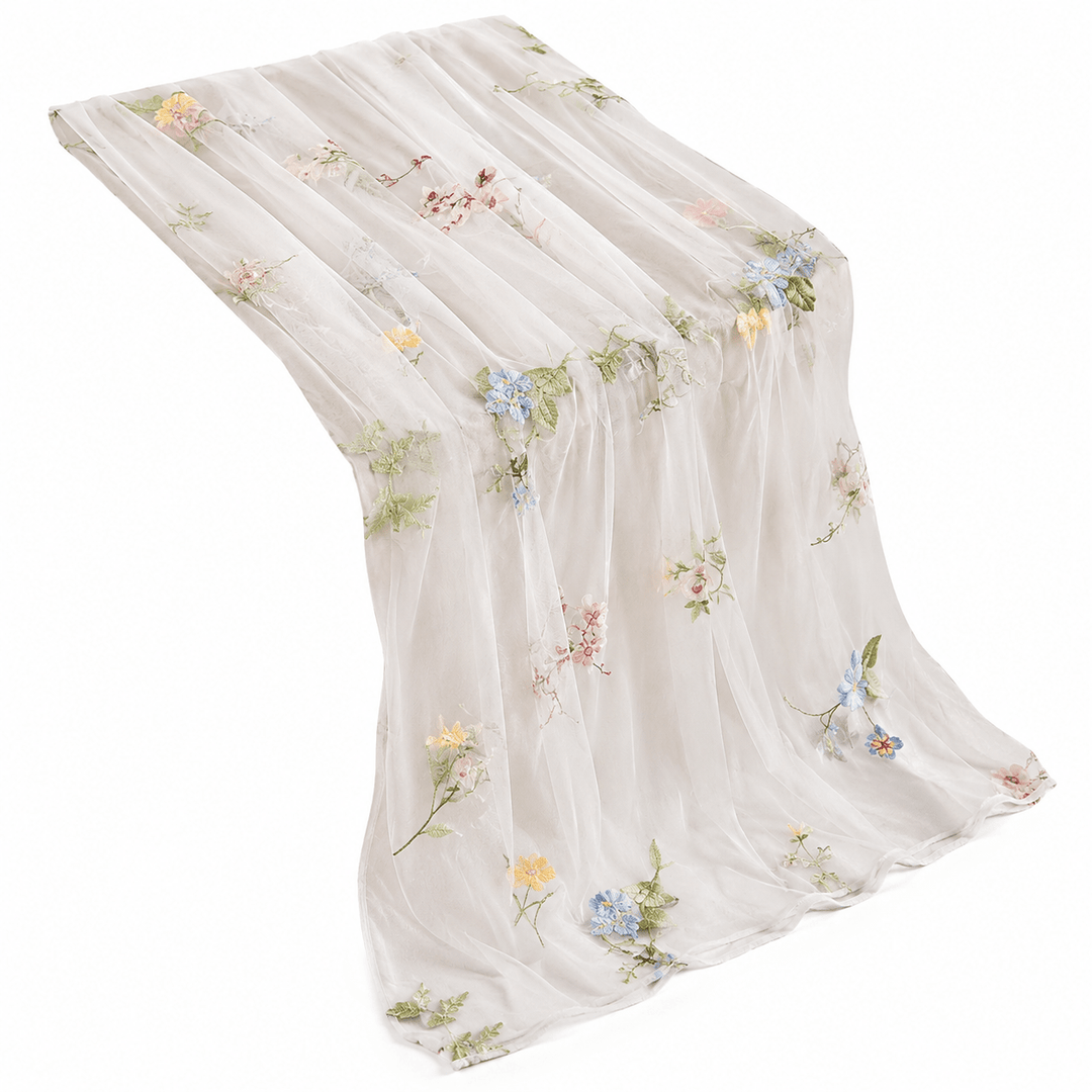 Runner masă tul cu flori brodate - beige - CraftUp
