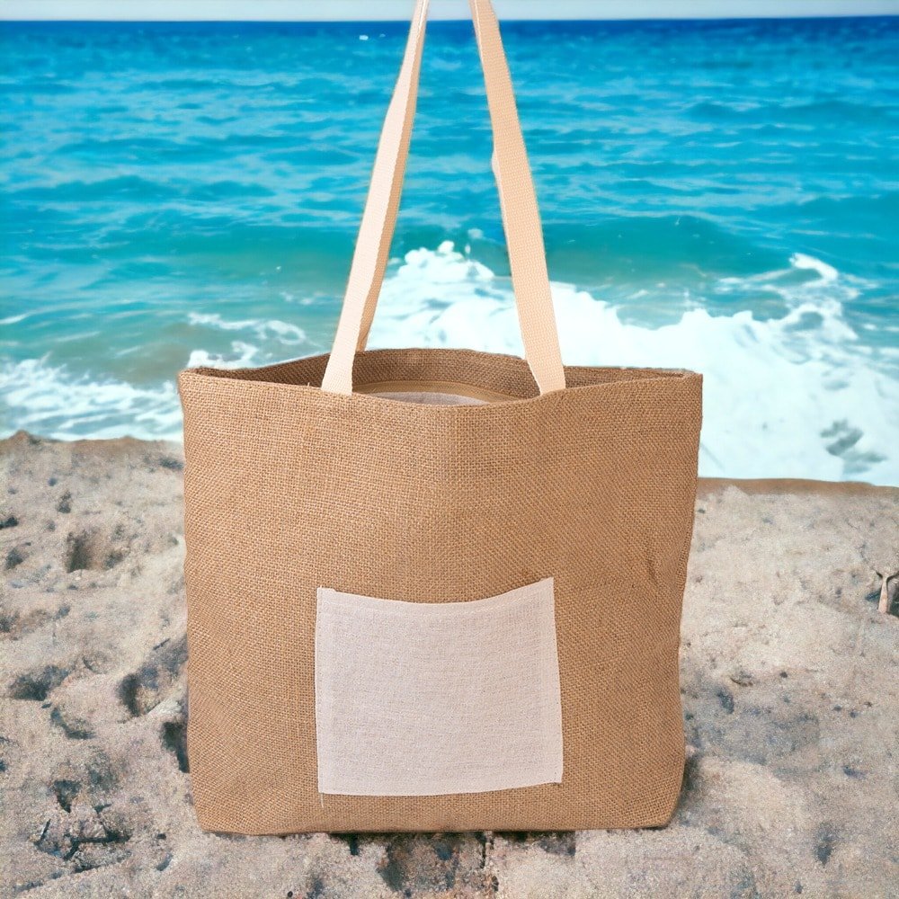 Sacoșă din iută naturală cu buzunar și fermoar - maro 45x35x10cm - CraftUp