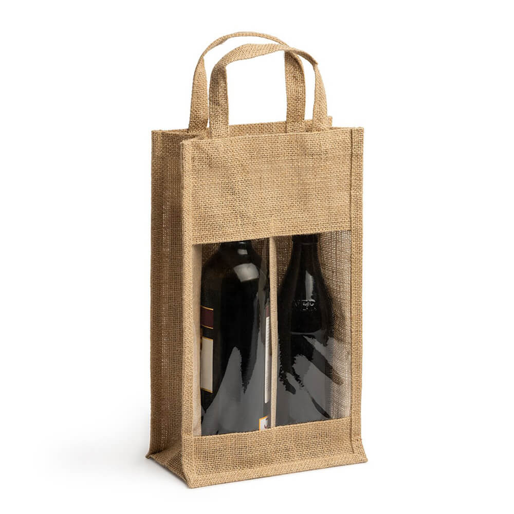 Sacoșă dublă din iută pentru sticle de vin cu fereastră - CraftUp