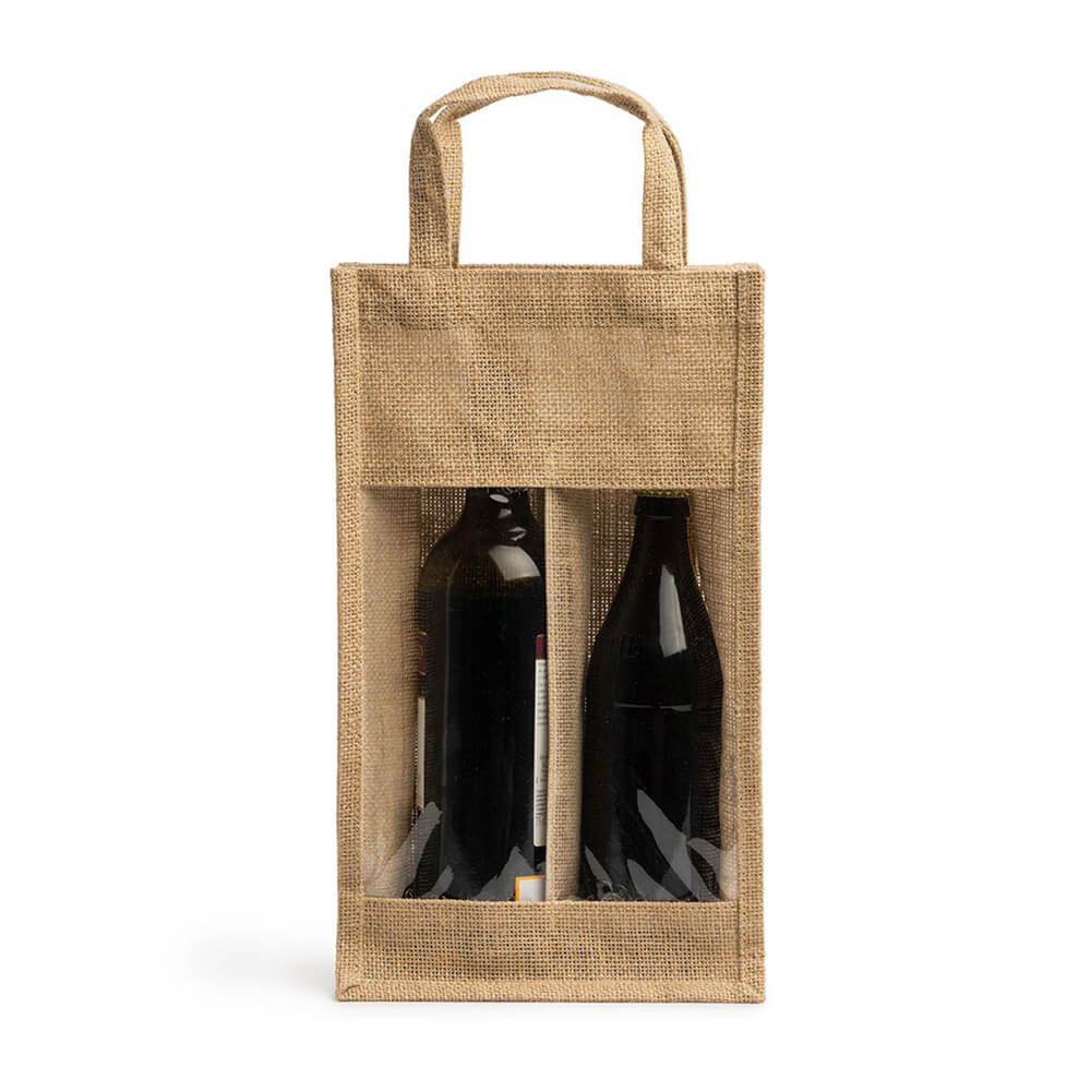 Sacoșă dublă din iută pentru sticle de vin cu fereastră - CraftUp