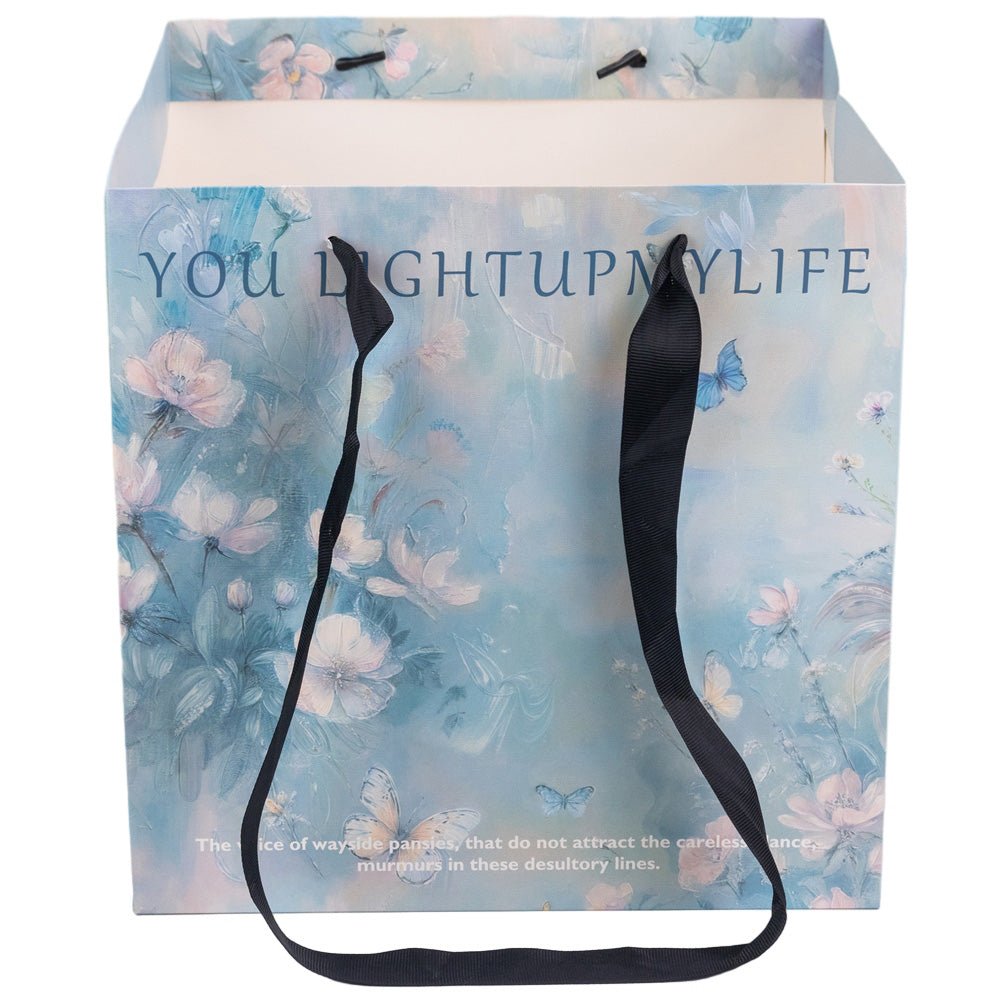 Sacoșă pătrată cu mesaj și mâner textil - bleu (set 10 buc) 27.5x27.5cm - CraftUp