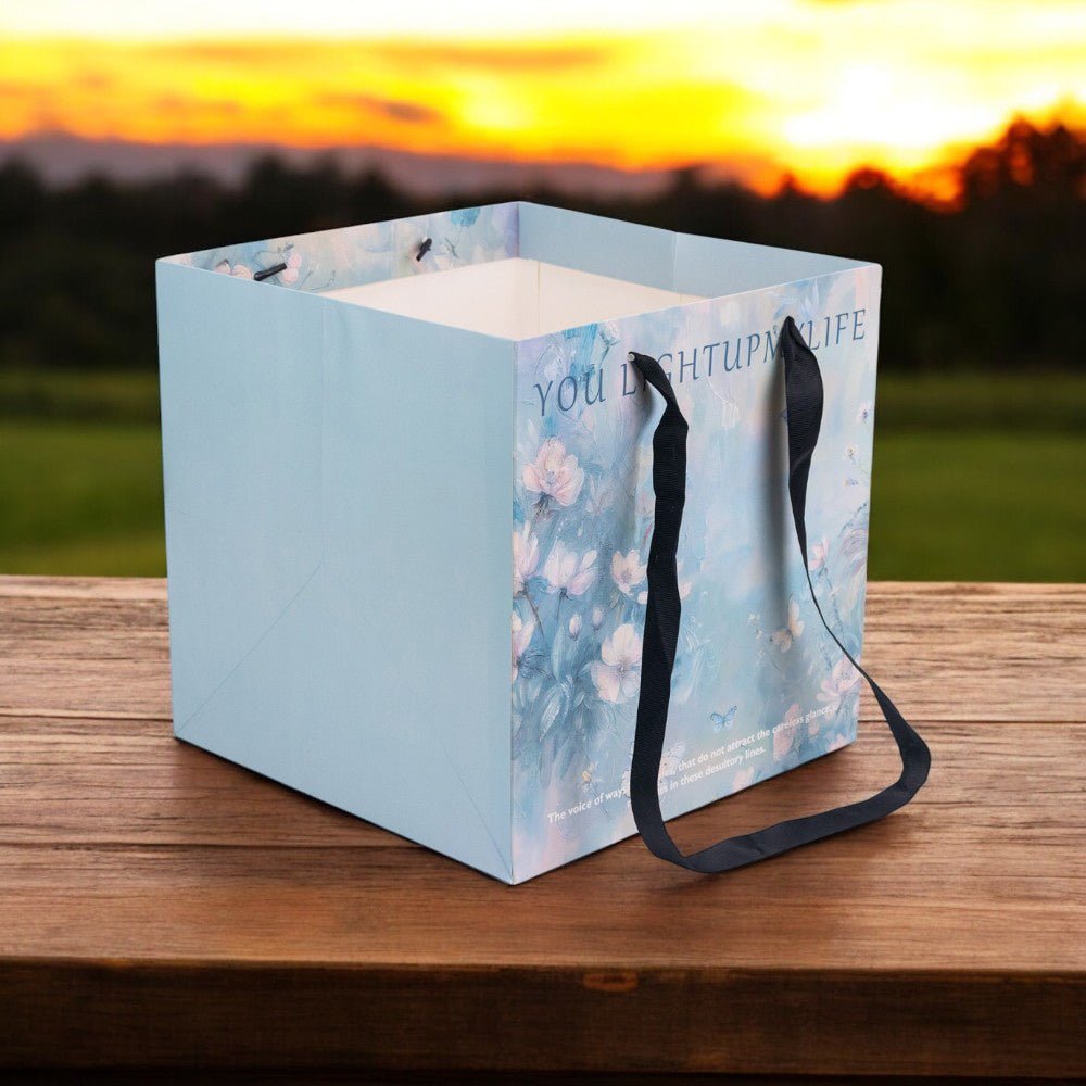 Sacoșă pătrată cu mesaj și mâner textil - bleu (set 10 buc) 27.5x27.5cm - CraftUp