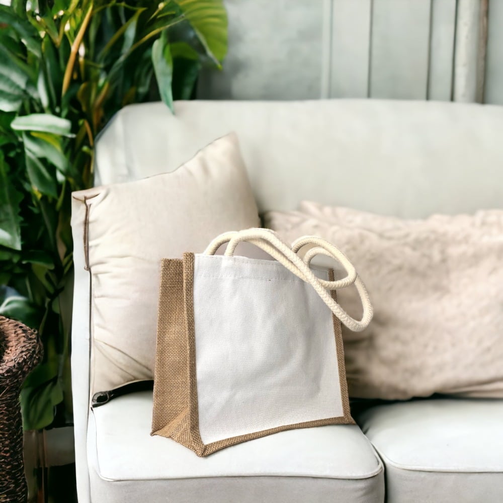 Sacoșă textil cu interior rezistent la apă 41x33x18cm - alb - maro - CraftUp