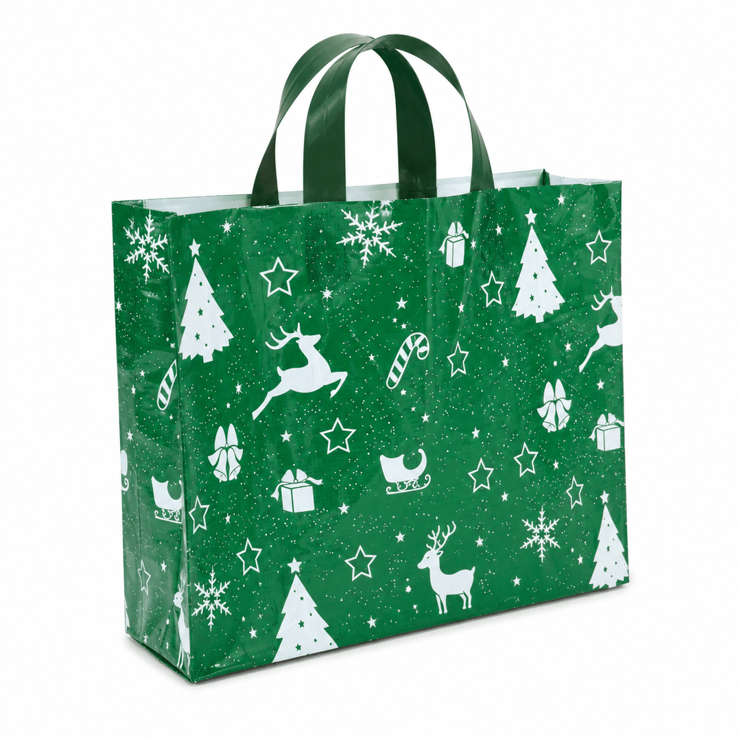 Sacoșe cadou de Crăciun cu sanie și reni - verde (set 50 buc) - CraftUp