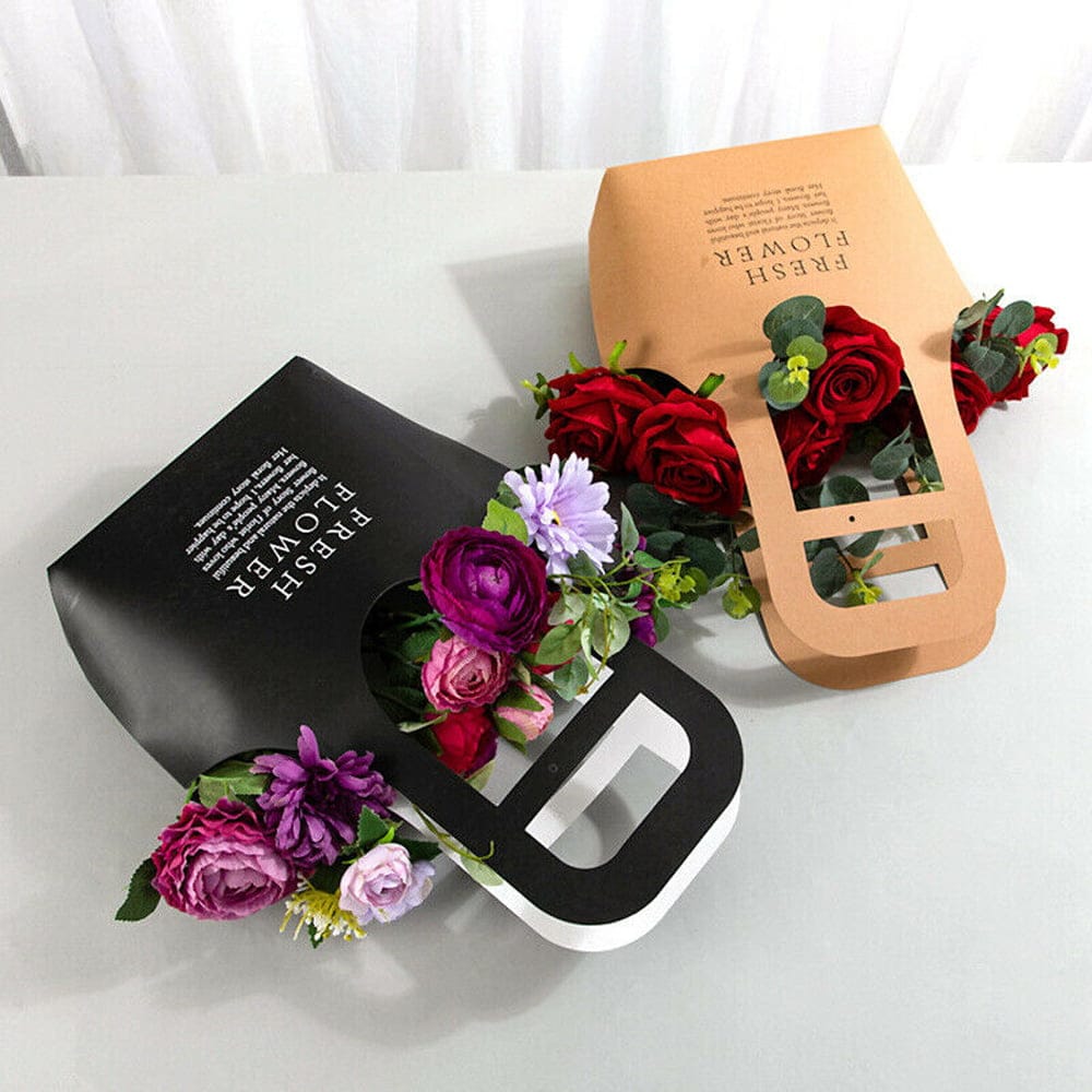 Sacoșe din hârtie Fresh Flower - negru (set 10 buc) - CraftUp