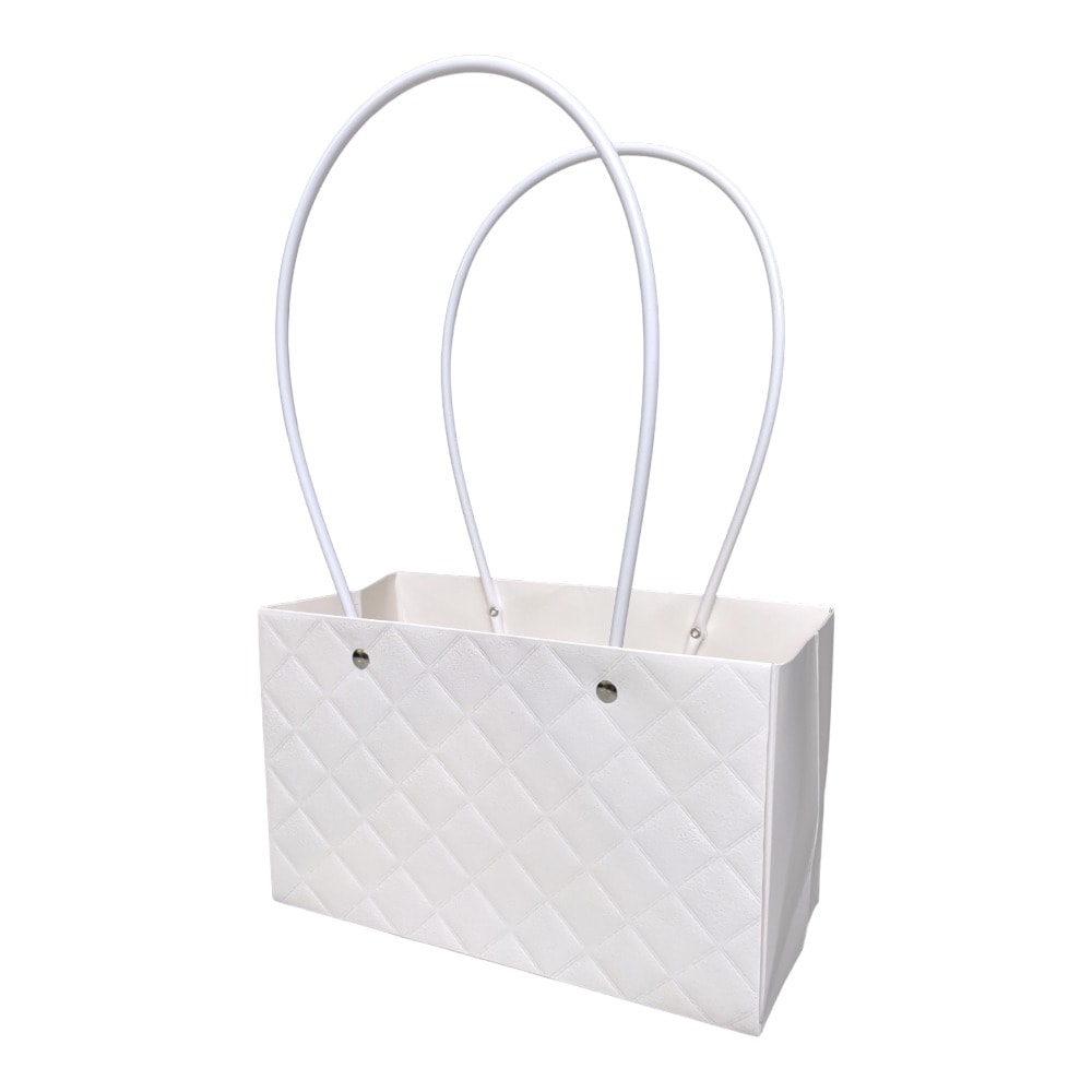 Sacoșe dreptunghiulare model romburi cu mâner - alb (set 10 buc) - CraftUp