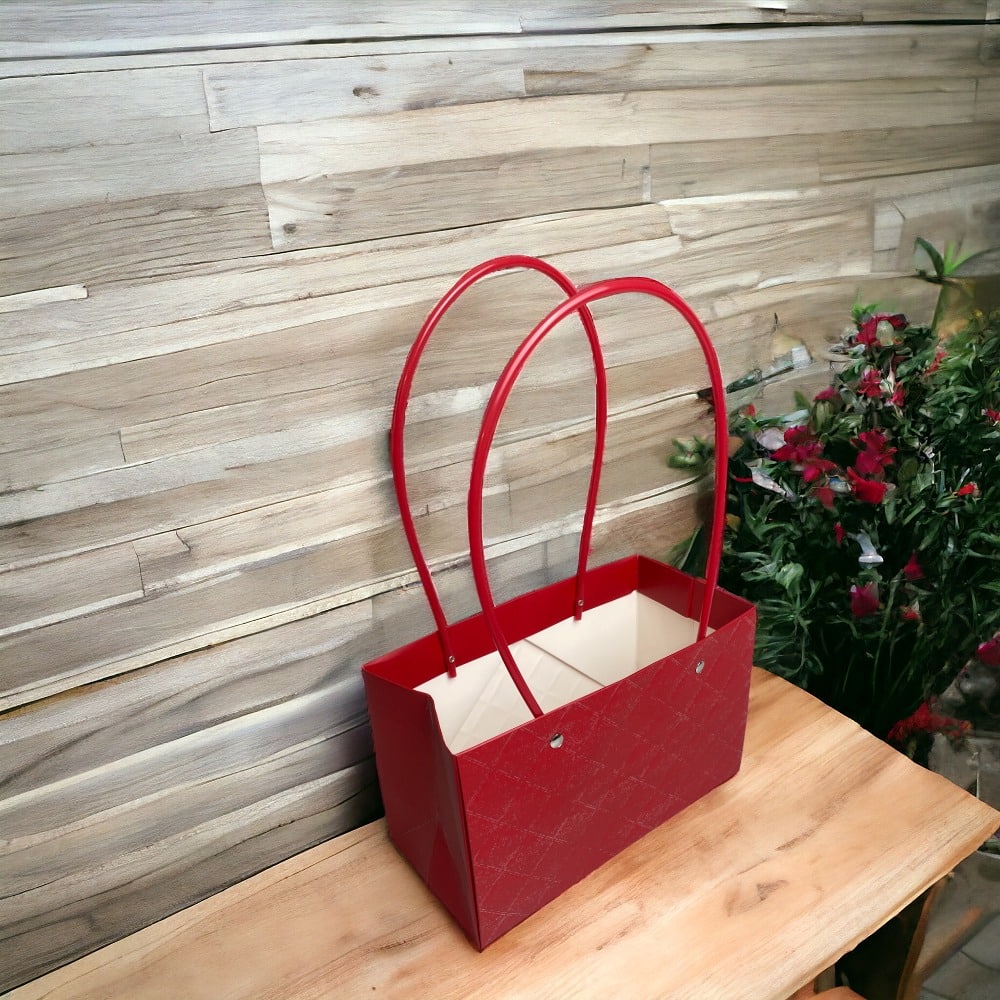 Sacoșe dreptunghiulare model romburi cu mâner - roșu (set 10 buc) - CraftUp