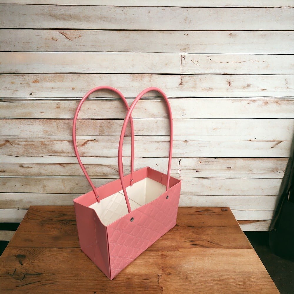 Sacoșe dreptunghiulare model romburi cu mâner - roz (set 10 buc) - CraftUp