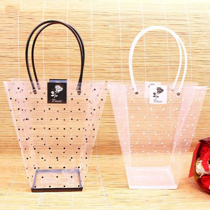 Sacoșe ghiveci transparente cu buline albe (set 10 buc) - CraftUp