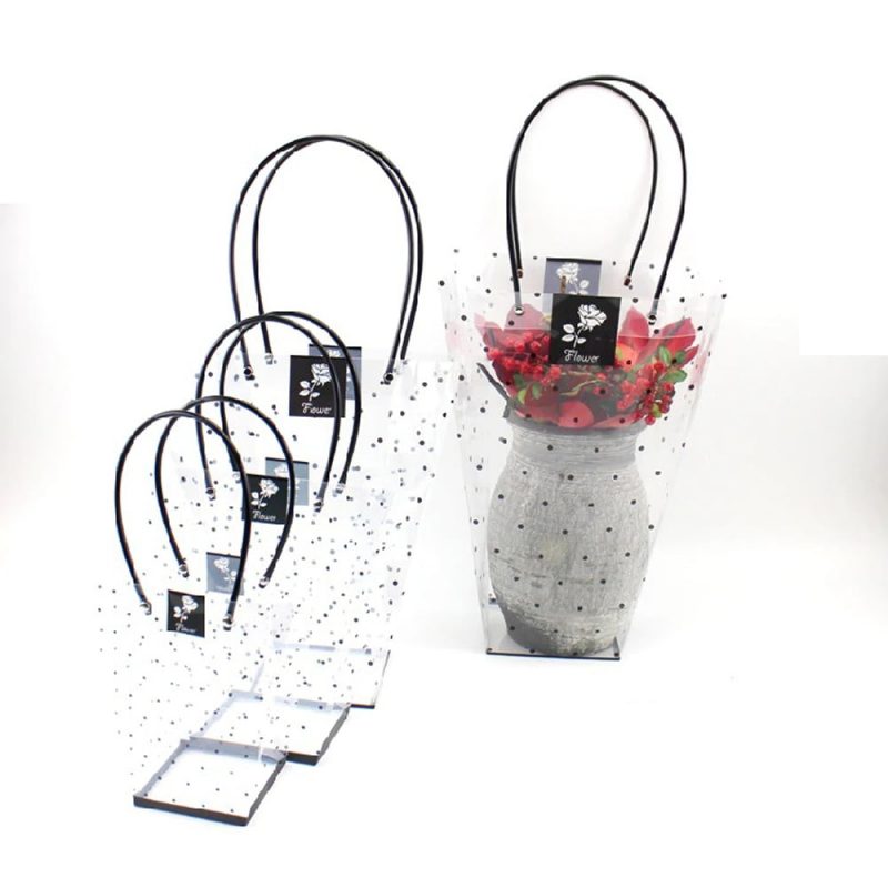 Sacoșe ghiveci transparente cu buline negre (set 10 buc) - CraftUp