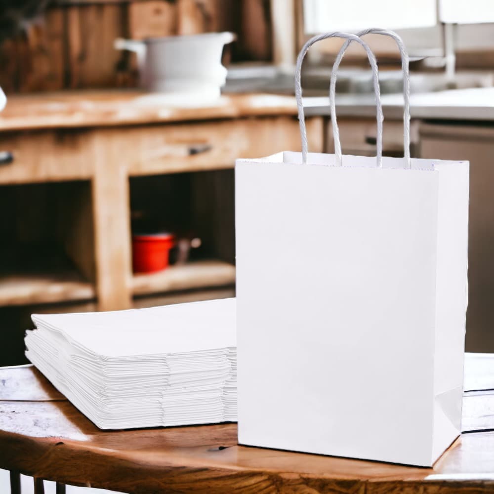 Sacoșe hârtie cu mâner răsucit - alb (set 12 buc) - CraftUp