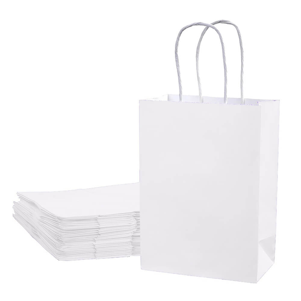 Sacoșe hârtie cu mâner răsucit - alb (set 12 buc) - CraftUp