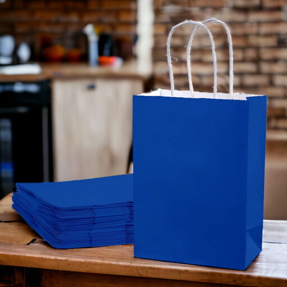 Sacoșe hârtie cu mâner răsucit - albastru (set 12 buc) - CraftUp