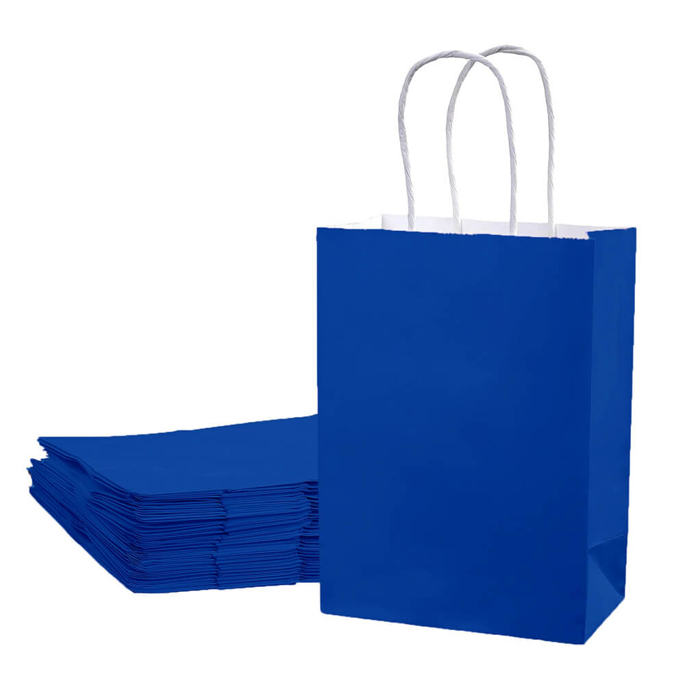 Sacoșe hârtie cu mâner răsucit - albastru (set 12 buc) - CraftUp