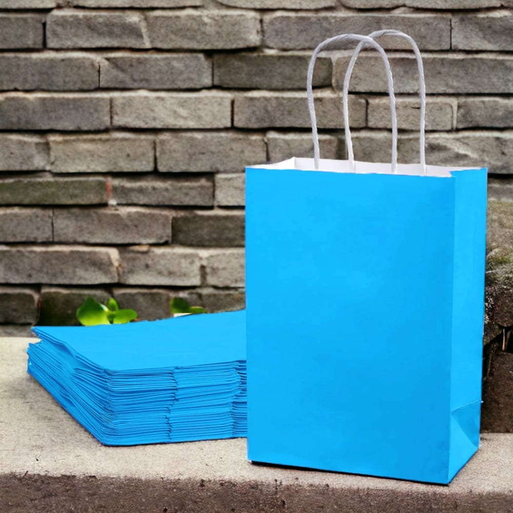 Sacoșe hârtie cu mâner răsucit - bleu (set 12 buc) - CraftUp