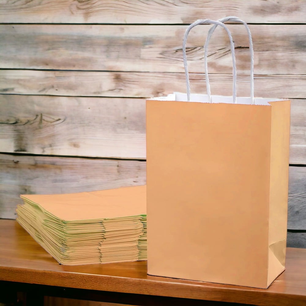 Sacoșe hârtie cu mâner răsucit - kraft deschis (set 12 buc) - CraftUp