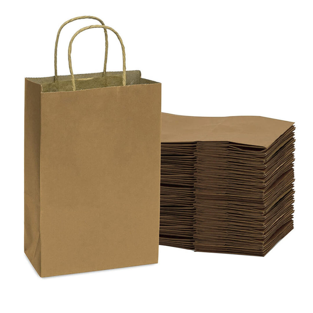 Sacoșe hârtie cu mâner răsucit - kraft închis (set 12 buc) - CraftUp