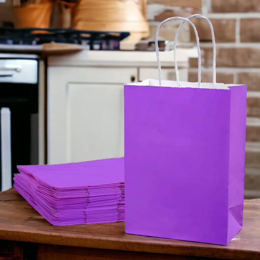 Sacoșe hârtie cu mâner răsucit - mov (set 12 buc) - CraftUp