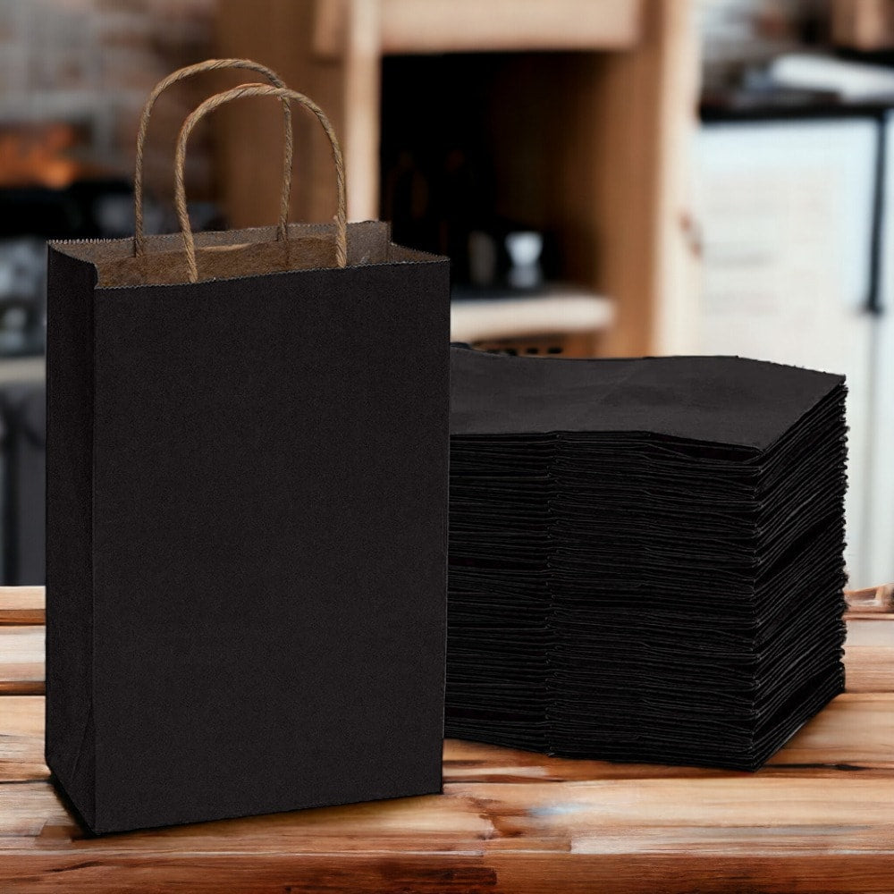 Sacoșe hârtie cu mâner răsucit - negru (set 12 buc) - CraftUp