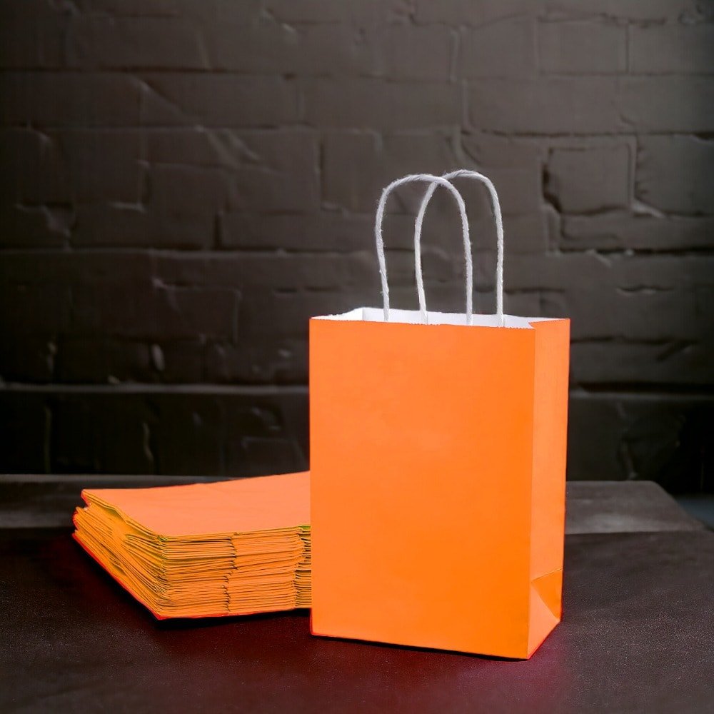 Sacoșe hârtie cu mâner răsucit - portocaliu (set 12 buc) - CraftUp
