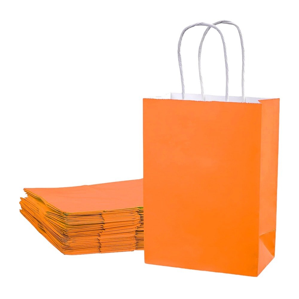 Sacoșe hârtie cu mâner răsucit - portocaliu (set 12 buc) - CraftUp