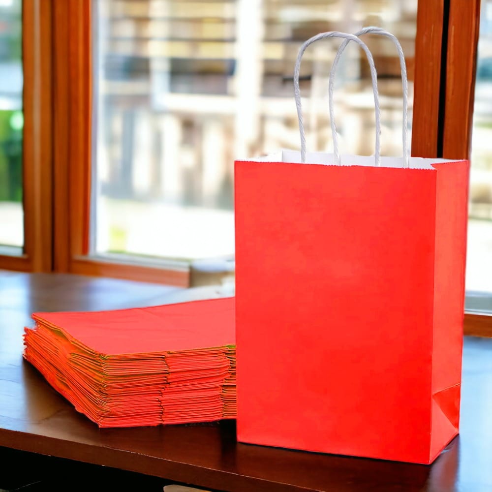 Sacoșe hârtie cu mâner răsucit - Roșu (set 12 buc) - CraftUp