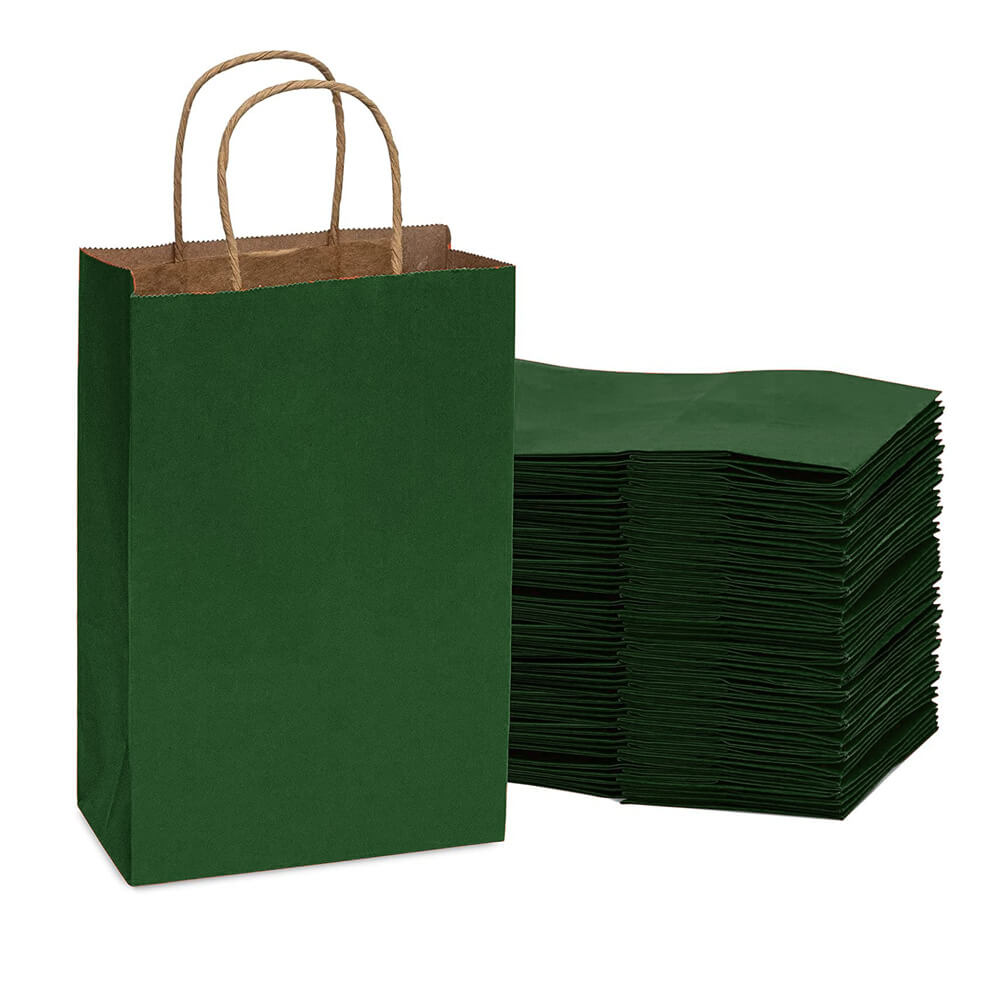 Sacoșe hârtie cu mâner răsucit - verde închis (set 12 buc) - CraftUp