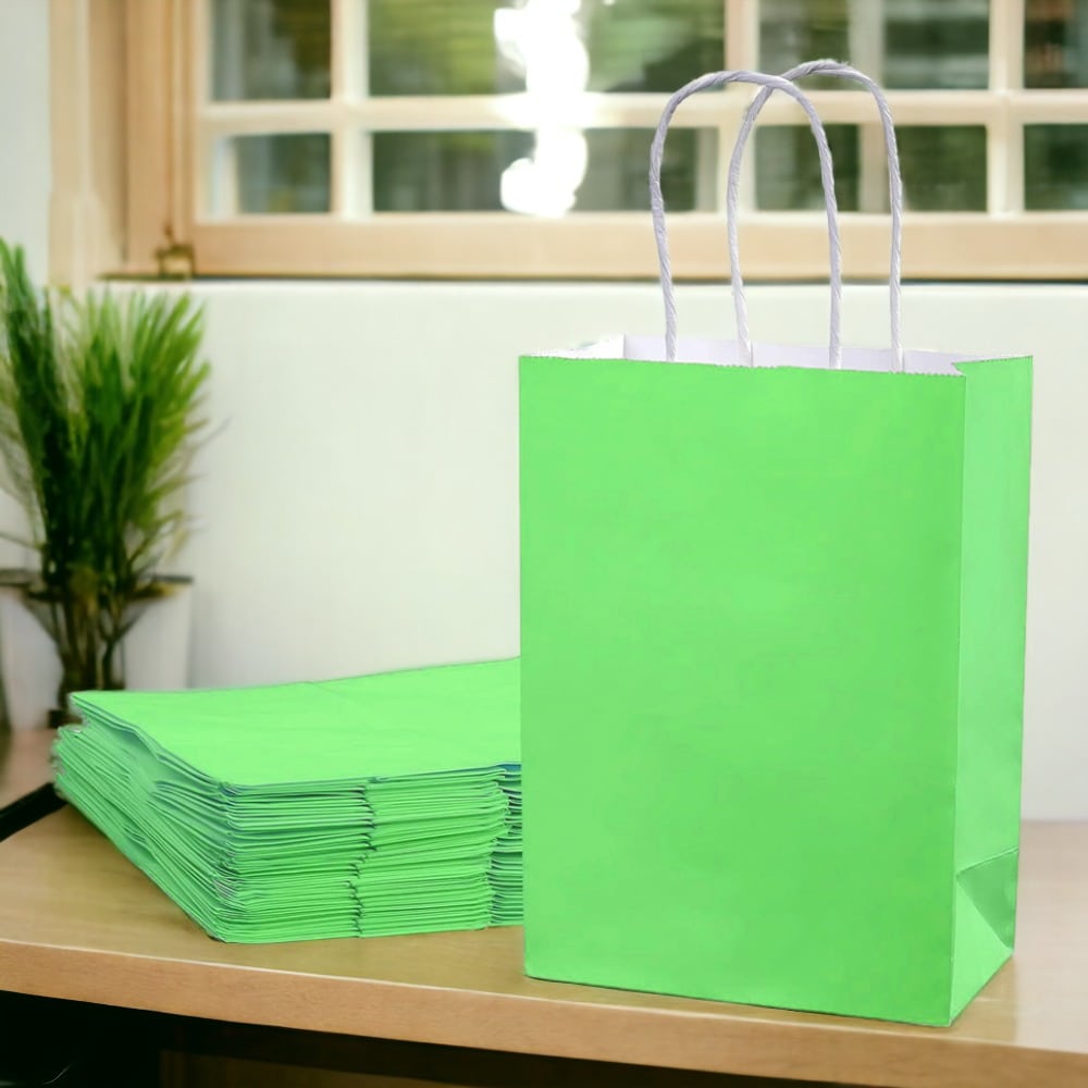 Sacoșe hârtie cu mâner răsucit - verde (set 12 buc) - CraftUp