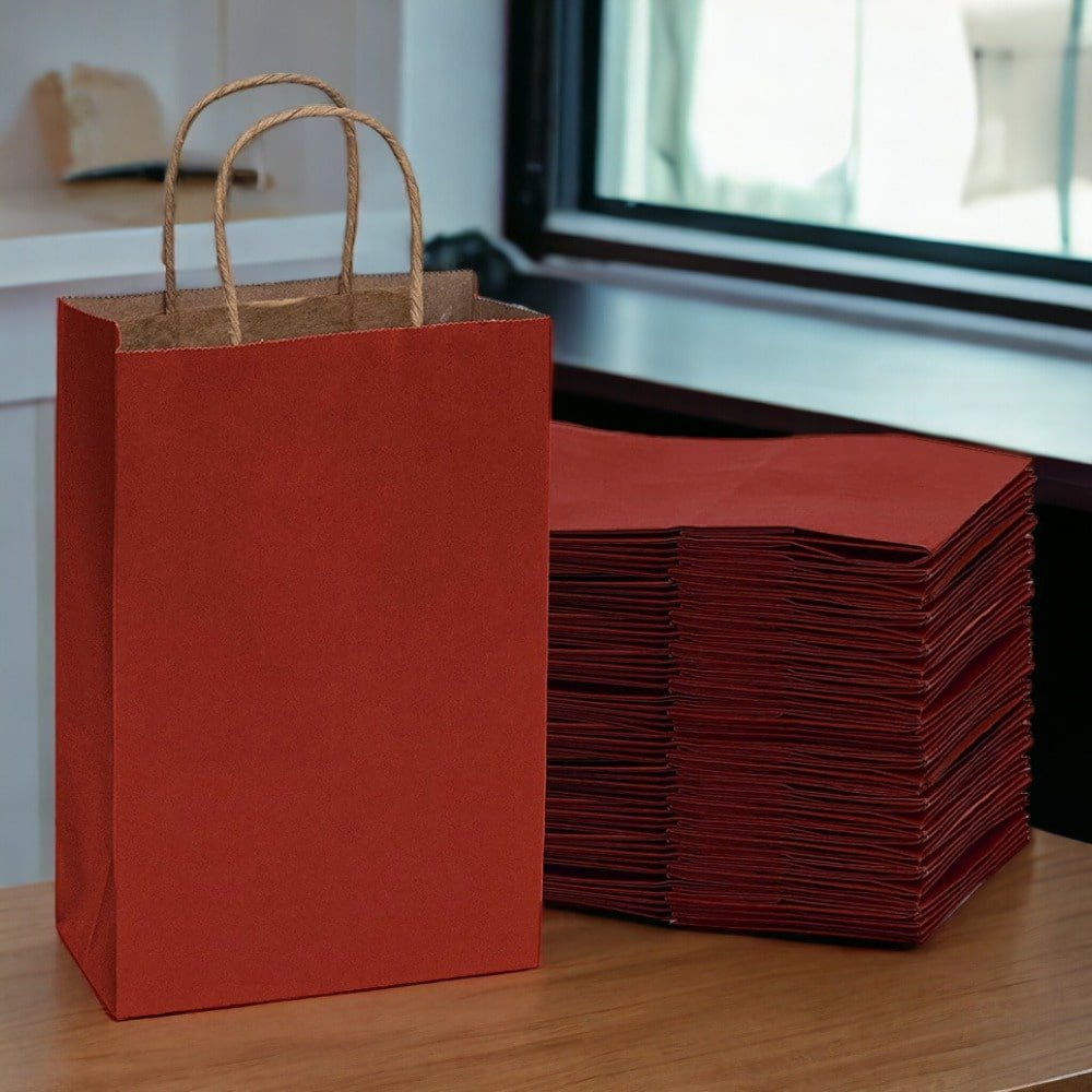 Sacoșe hârtie cu mâner răsucit - vișiniu (set 12 buc) - CraftUp