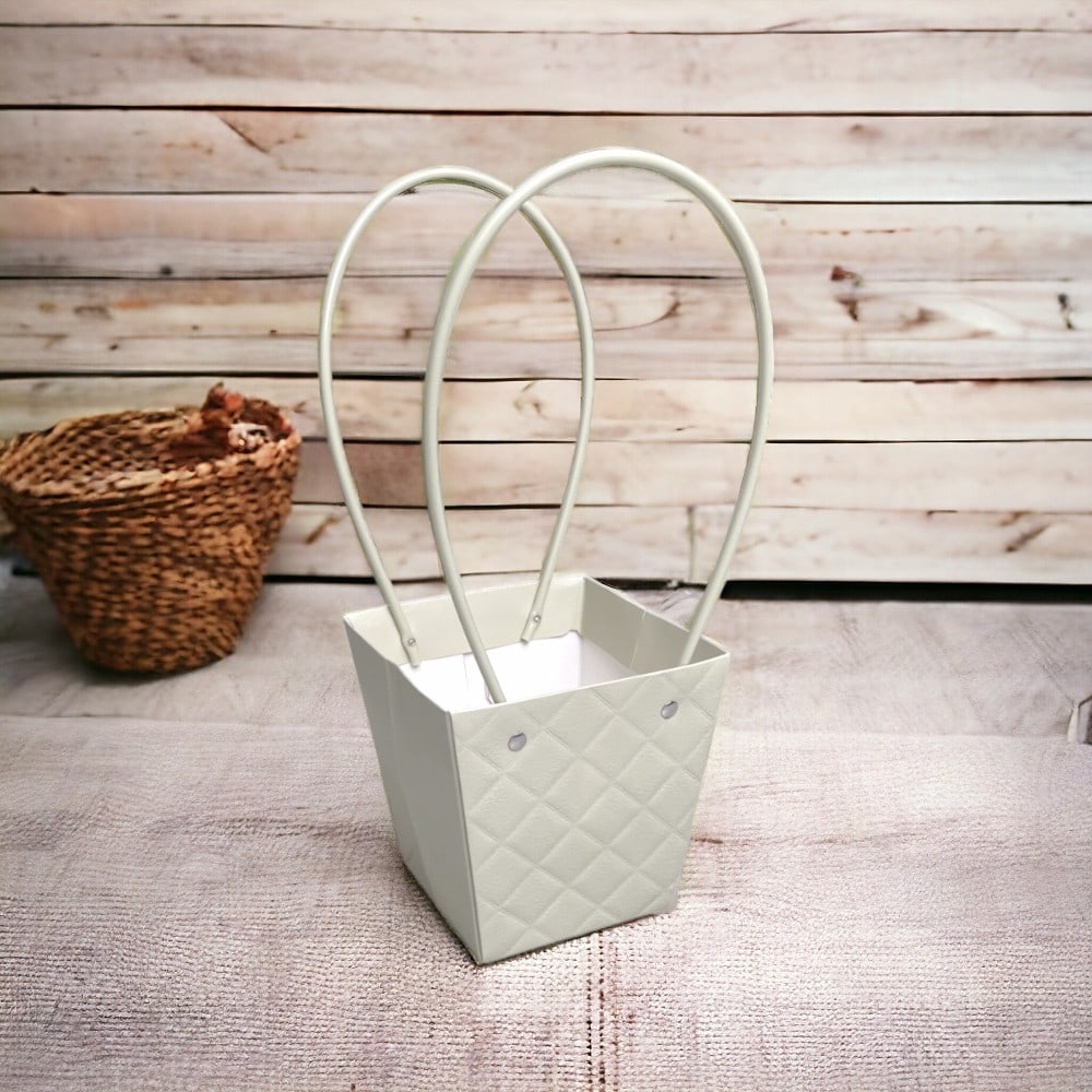 Sacoșe trapez model romburi cu mâner - alb (set 10 buc) - CraftUp