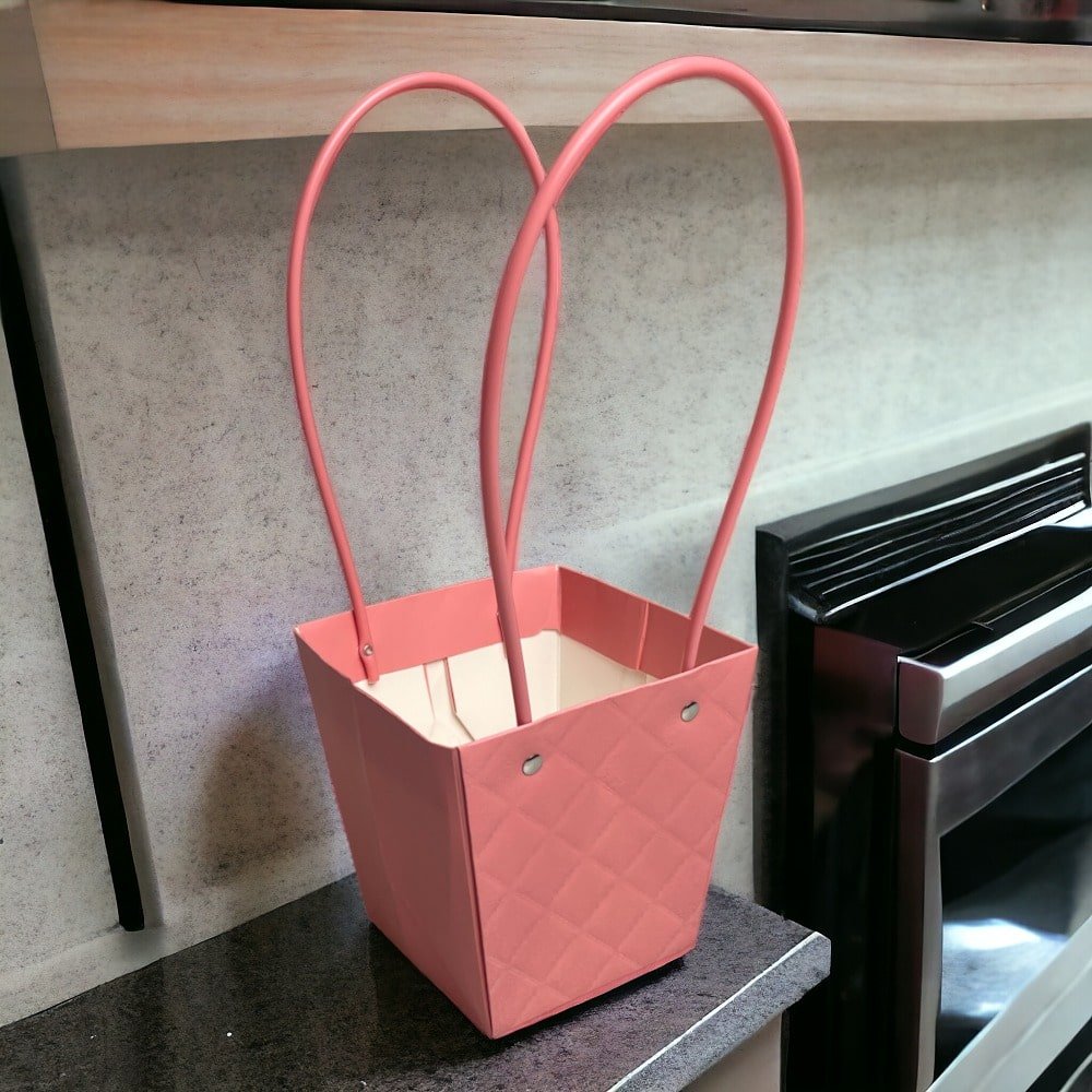 Sacoșe trapez model romburi cu mâner - roz (set 10 buc) - CraftUp